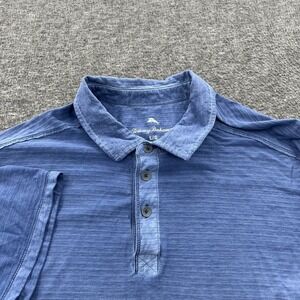 Tommy Bahama Polo Shirt Mens L Striped Blue Golf Preppy Surf Beach SS EUC